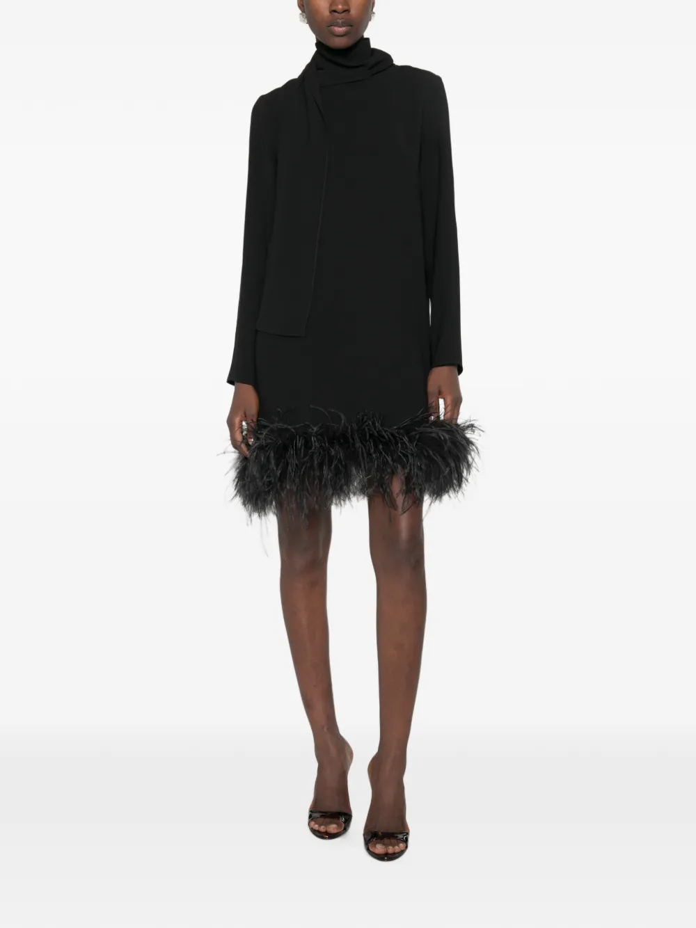 P.A.R.O.S.H. Mini-jurk met veren afwerking en sjaal detail Zwart