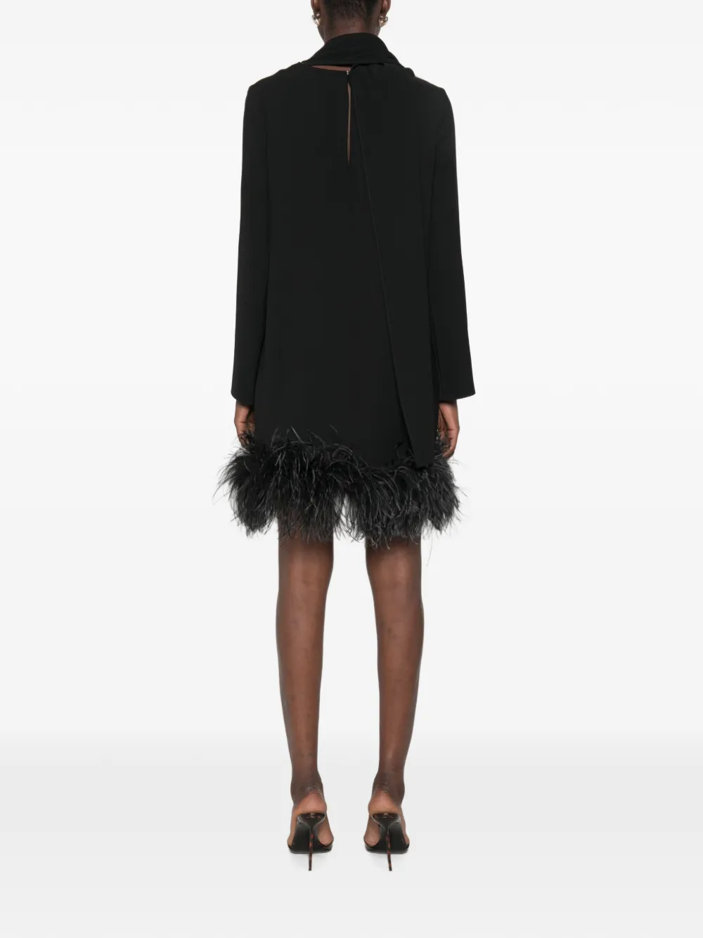 P.A.R.O.S.H. Mini-jurk met veren afwerking en sjaal detail Zwart
