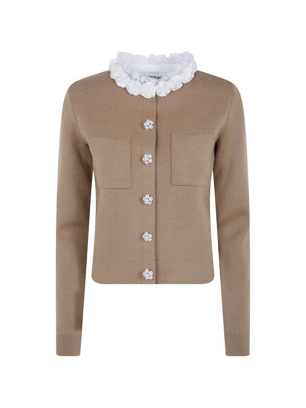 Self-Portrait brown embellished knit cardigan - Nude