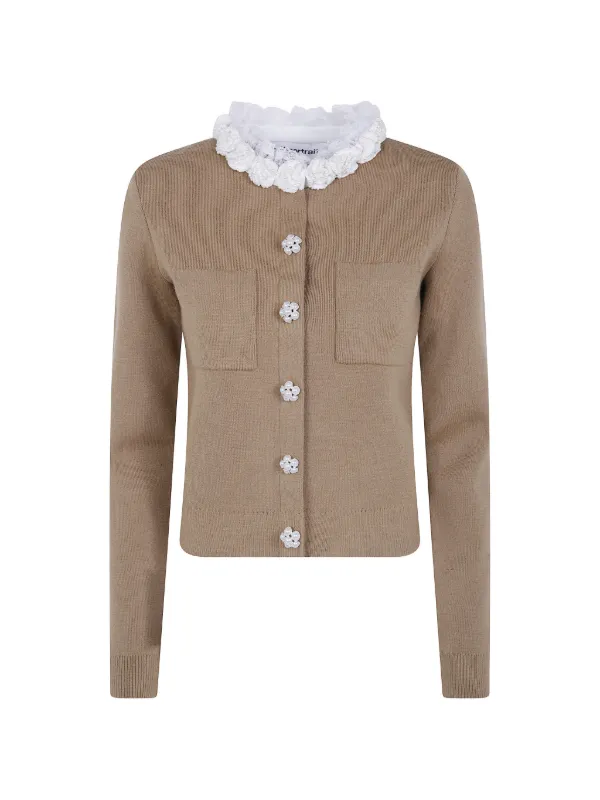 Self-Portrait Brown Embellished Knit Cardigan in Neutrals