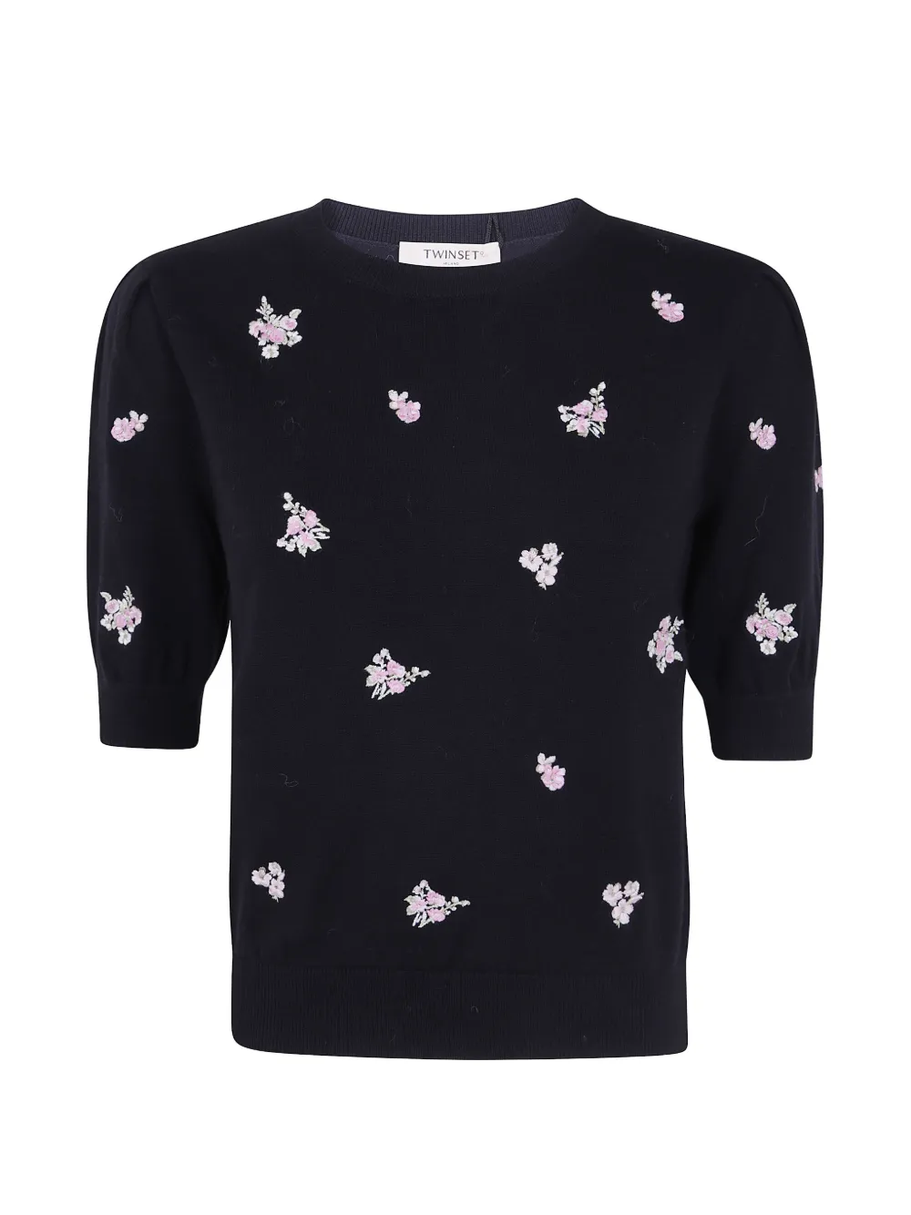 TWINSET Pullover aus Wollgemisch mit Blumenstickerei - Schwarz