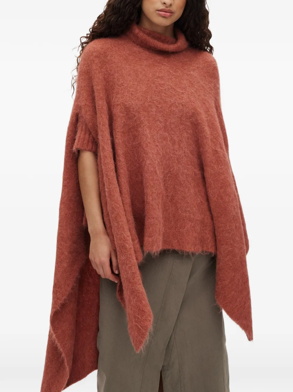 RABENS SALONER Dede asymmetric brushed-knit poncho - Orange RABENS SALONER Dede asymmetric brushed-knit poncho - Orange