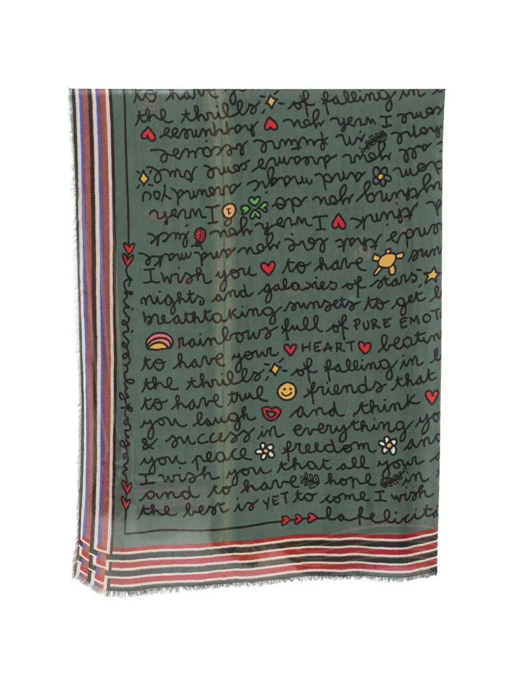 Faliero Sarti Friends slogan-print frayed scarf