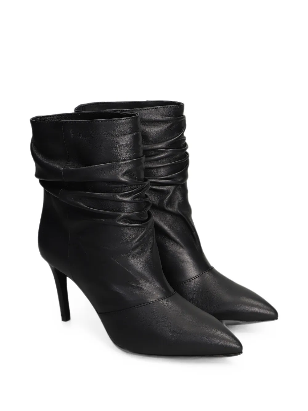 Via Roma 15 ruched pointed-toe ankle boots Zwart