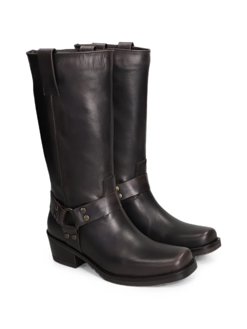 Julie Dee harness-detail square-toe biker boots Zwart
