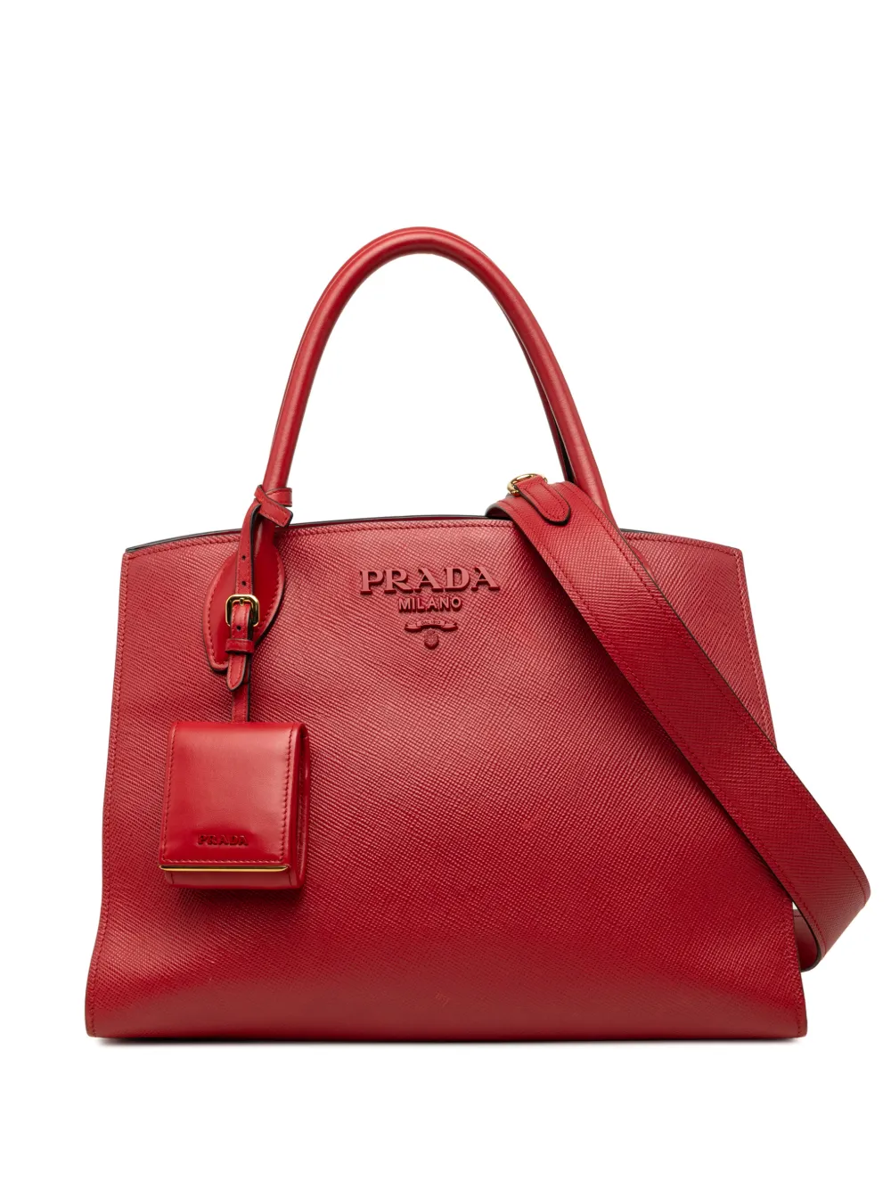Prada Pre-Owned 2010-2026 Medium Saffiano Cuir Monochrome Top Handle Tote satchel - Rot