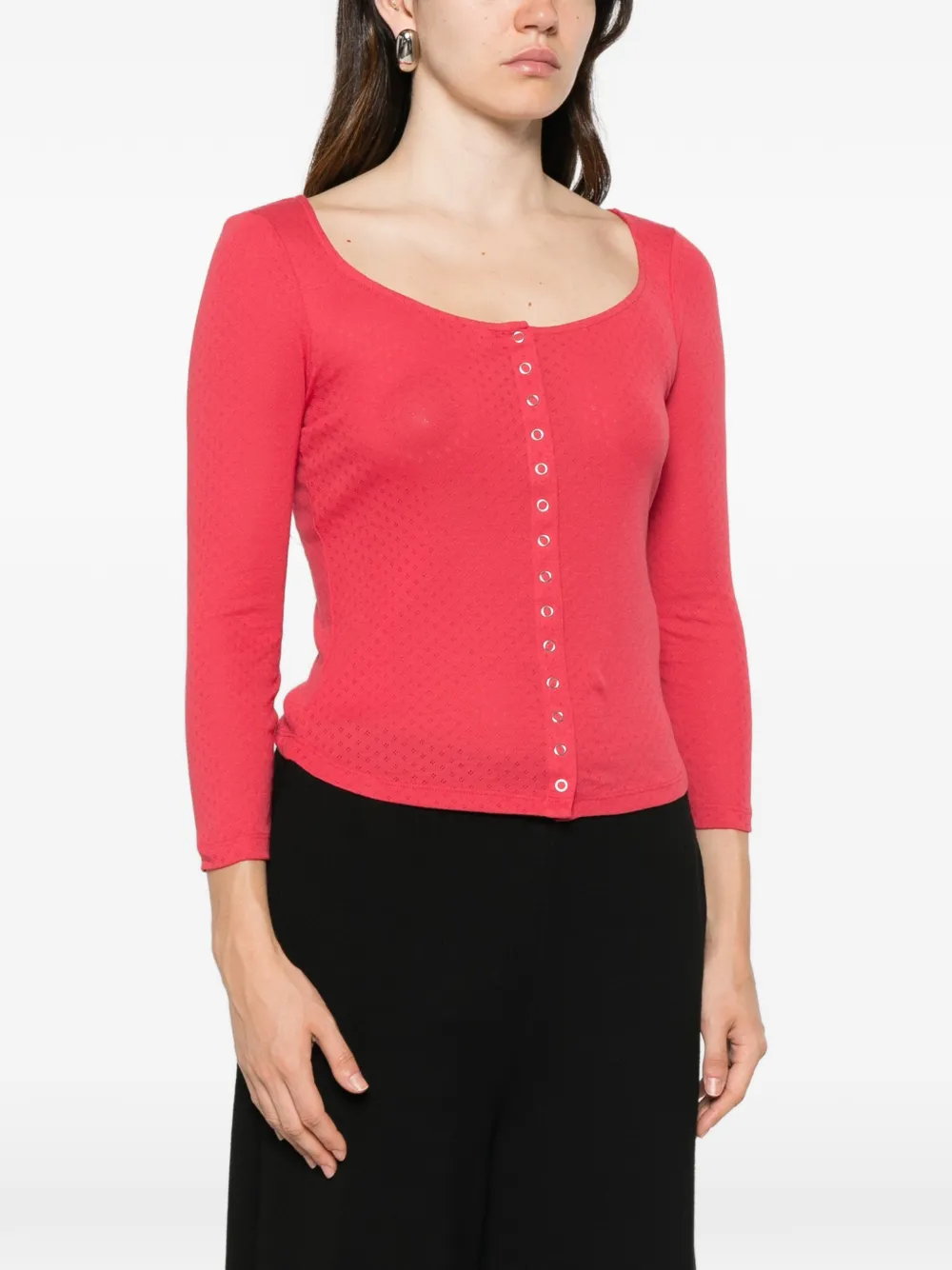 RE DONE x Hanes pointelle gebreide top met drukknoop Rood