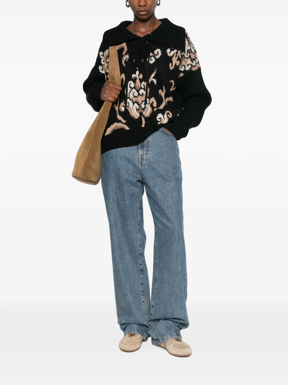 ETRO Intarsia gebreide trui met veters Zwart