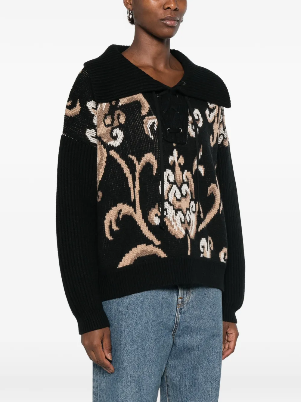 ETRO Intarsia gebreide trui met veters Zwart