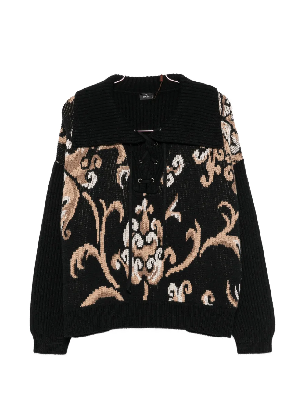 ETRO intarsia-knit lace-up sweater - Nero
