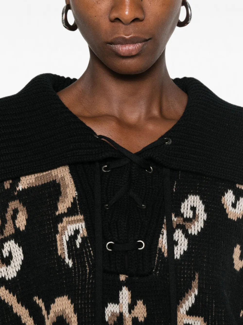 ETRO Intarsia gebreide trui met veters Zwart