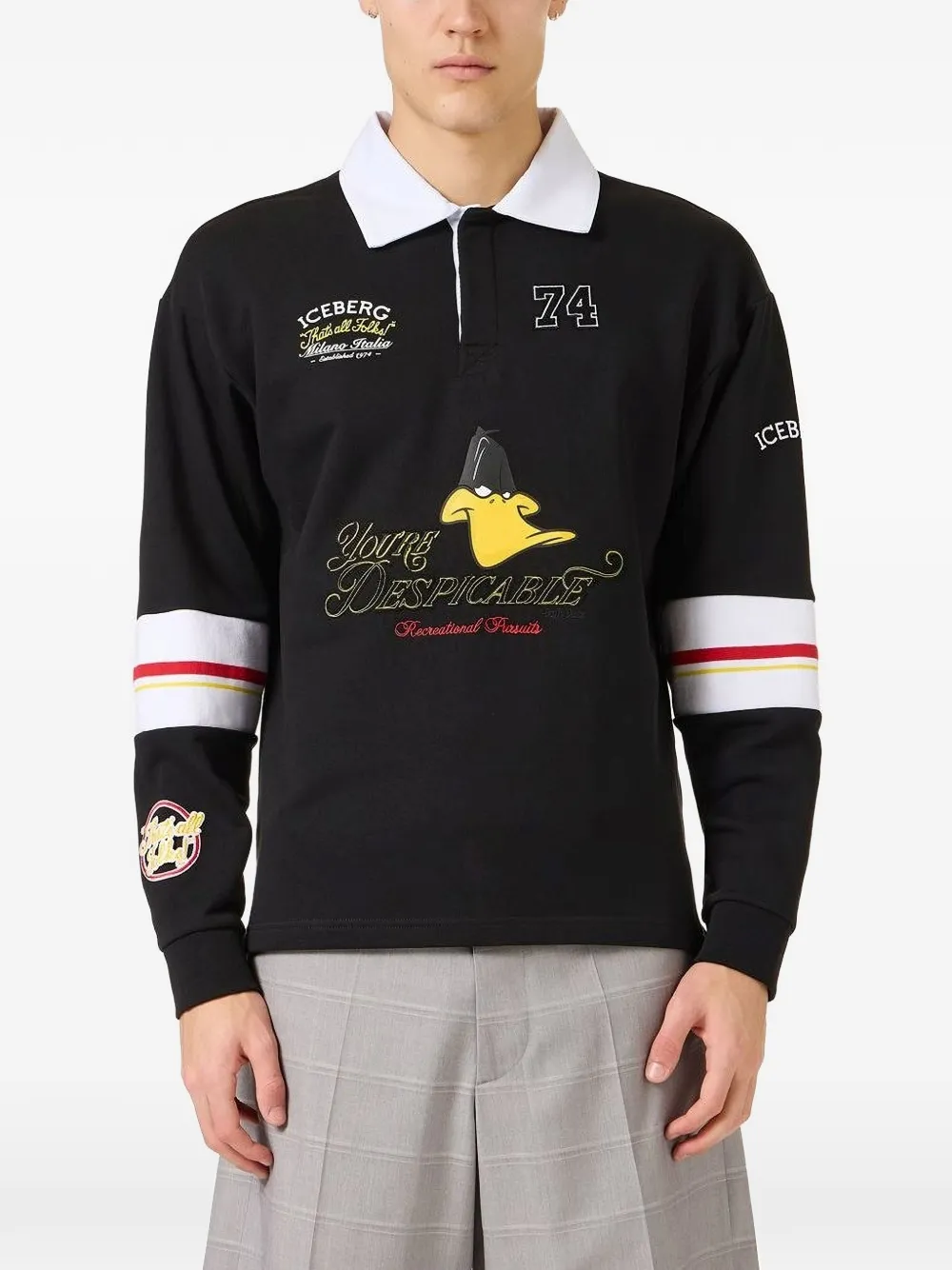 Iceberg Poloshirt met print en lange mouwen Zwart