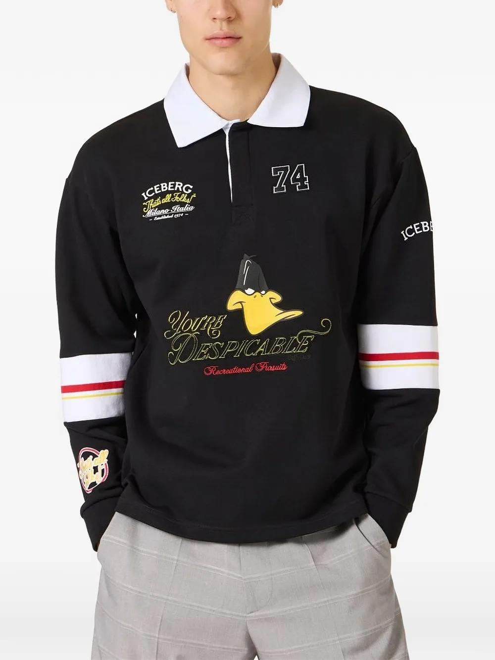 Iceberg Poloshirt met print en lange mouwen Zwart