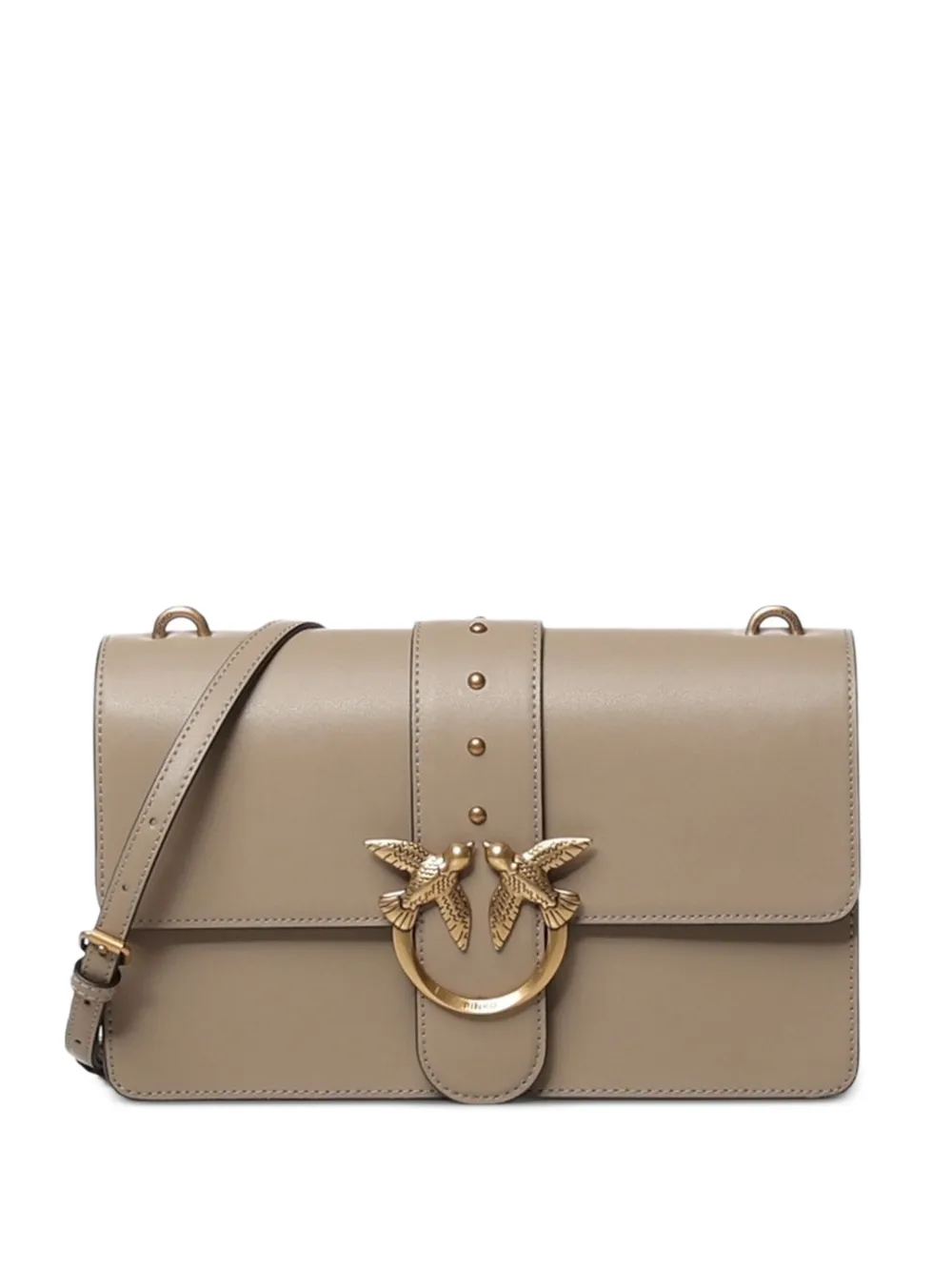 PINKO Love Birds studded shoulder bag - Nude