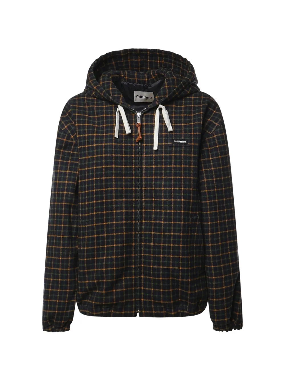 Miu Miu check-pattern hooded jacket - Blu