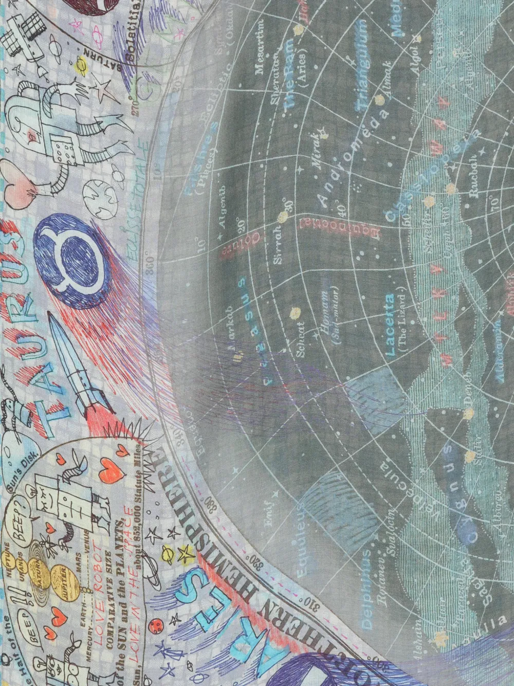 Faliero Sarti Sjaal met astrologische print en franje Grijs