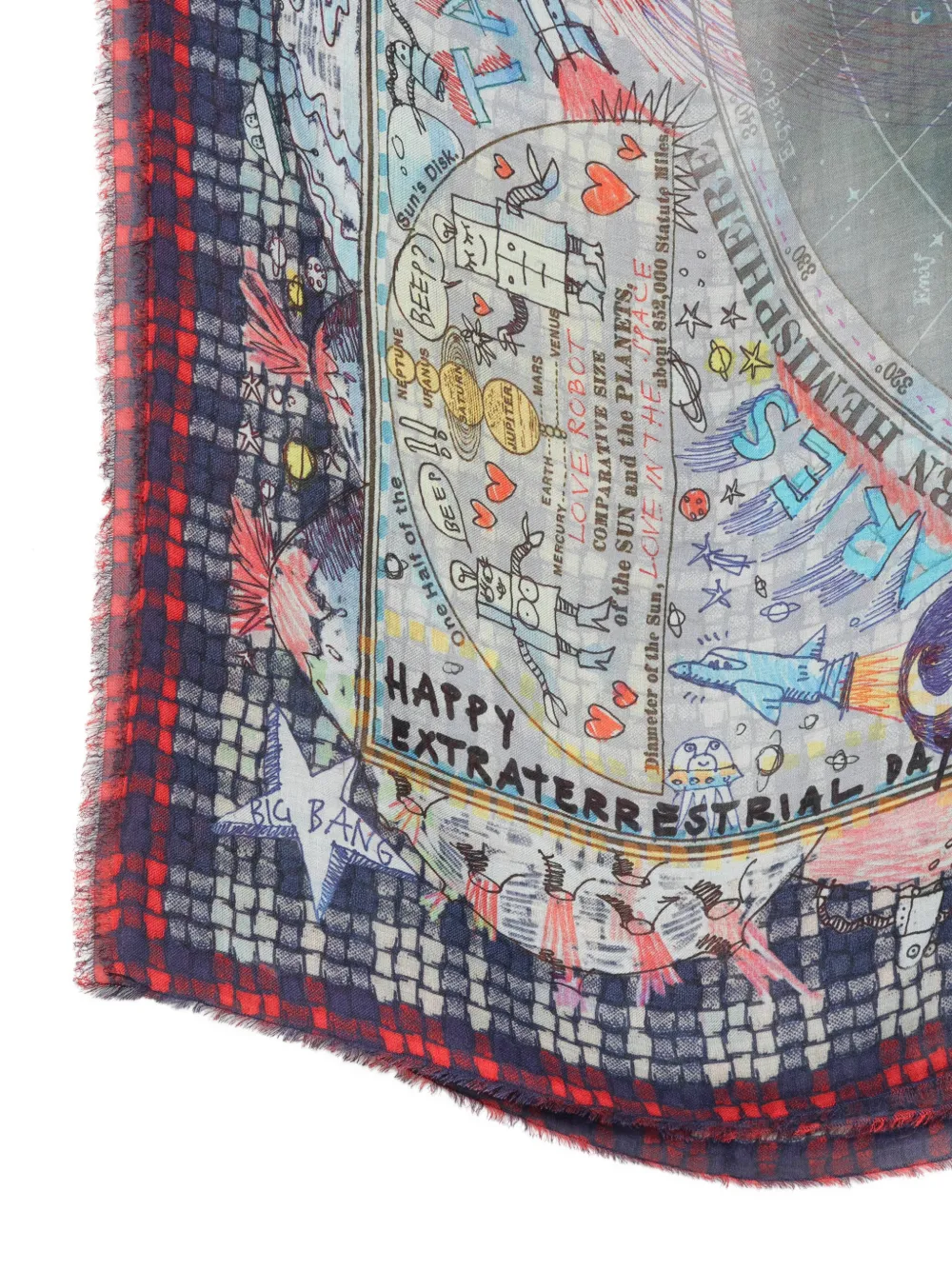 Faliero Sarti Sjaal met astrologische print en franje Grijs