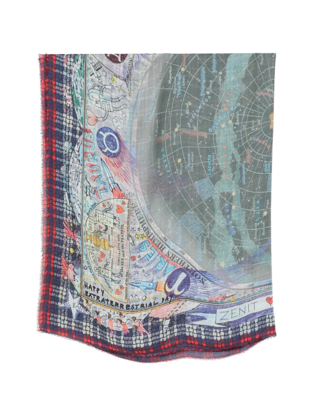 Faliero Sarti astrological-print frayed scarf - Grigio