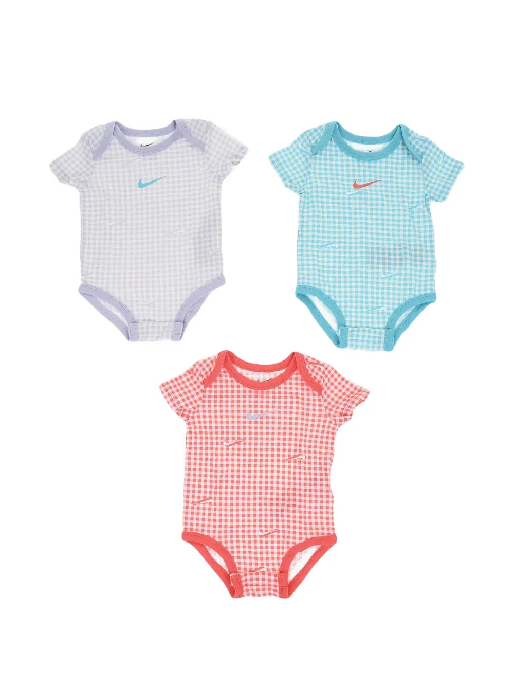 Nike Kids lot de trois bodys à carreaux et imprimé Swoosh - Bleu
