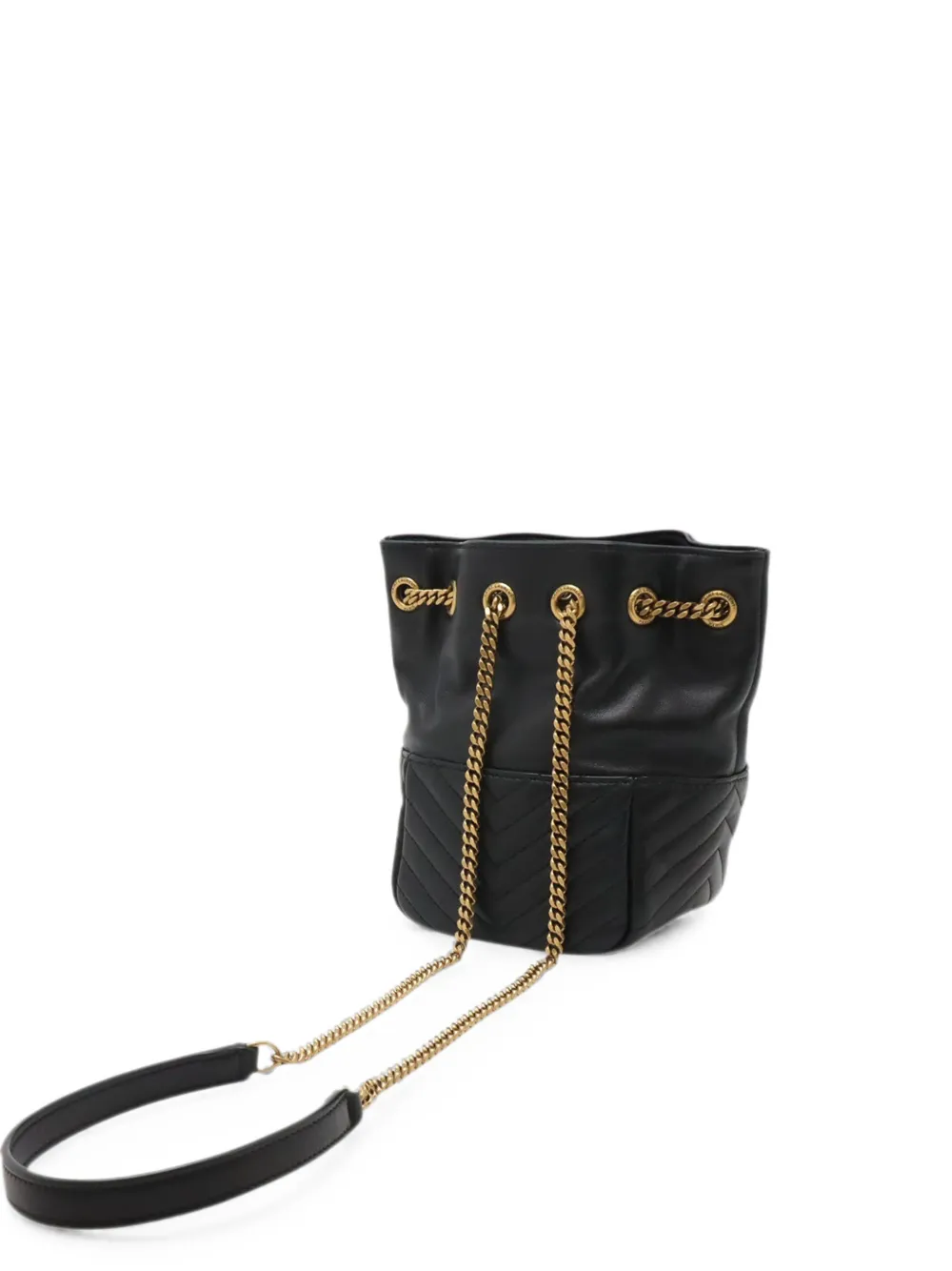 Saint Laurent Pre-Owned 2013-2026 Mini Chevron Lambskin Joe bucket bag - Nero
