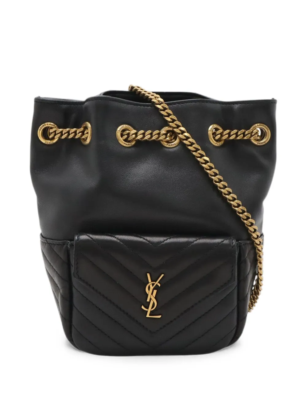 Saint Laurent Pre-Owned 2013-2026 Mini Chevron Lambskin Joe bucket bag - Schwarz