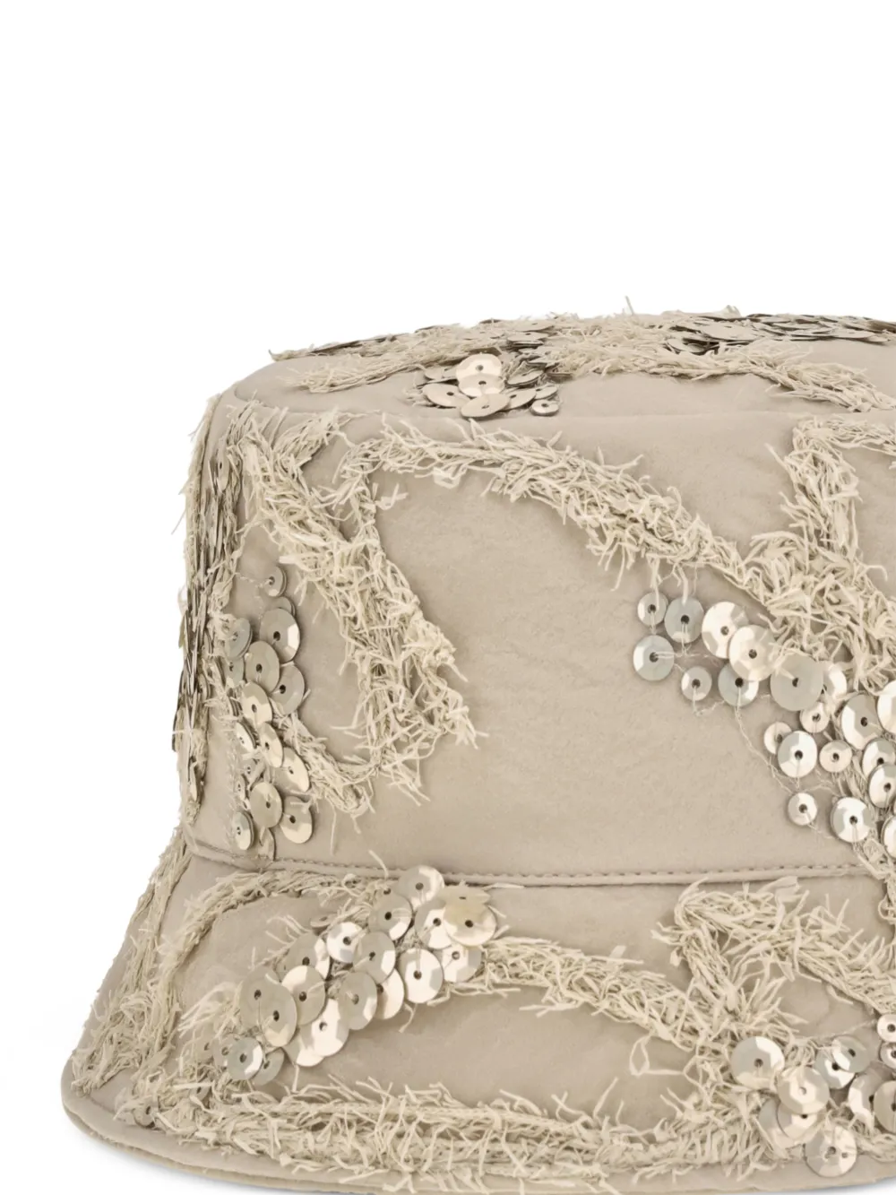 Brunello Cucinelli sequin-embellished frayed bucket hat Beige