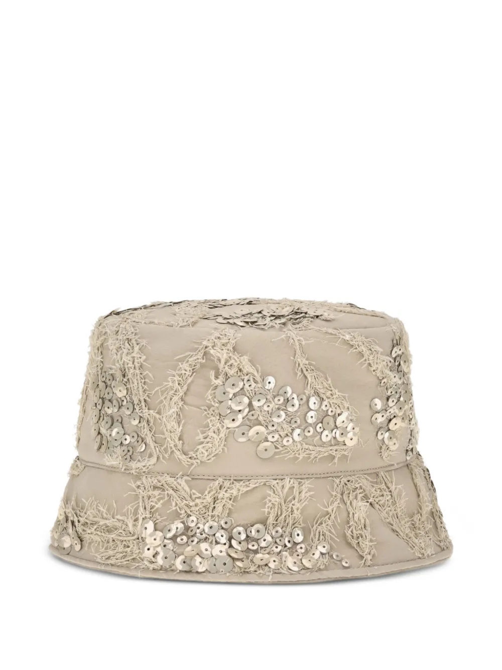 Brunello Cucinelli sequin-embellished frayed bucket hat - Toni neutri