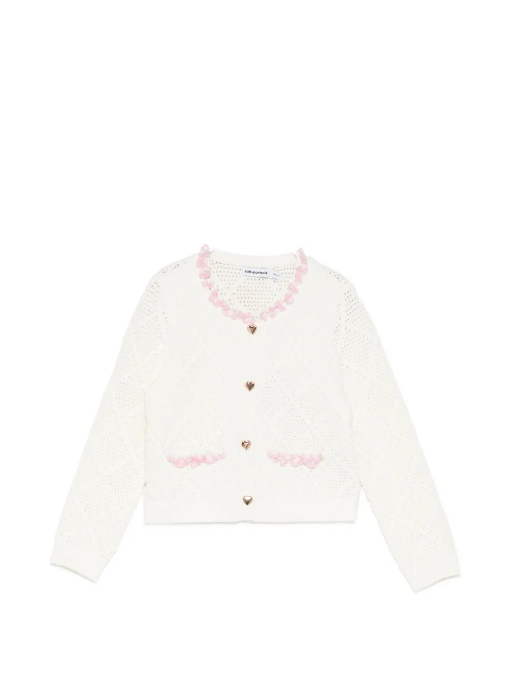 Self-Portrait Kids embellished diamond-knit cardigan - Bianco