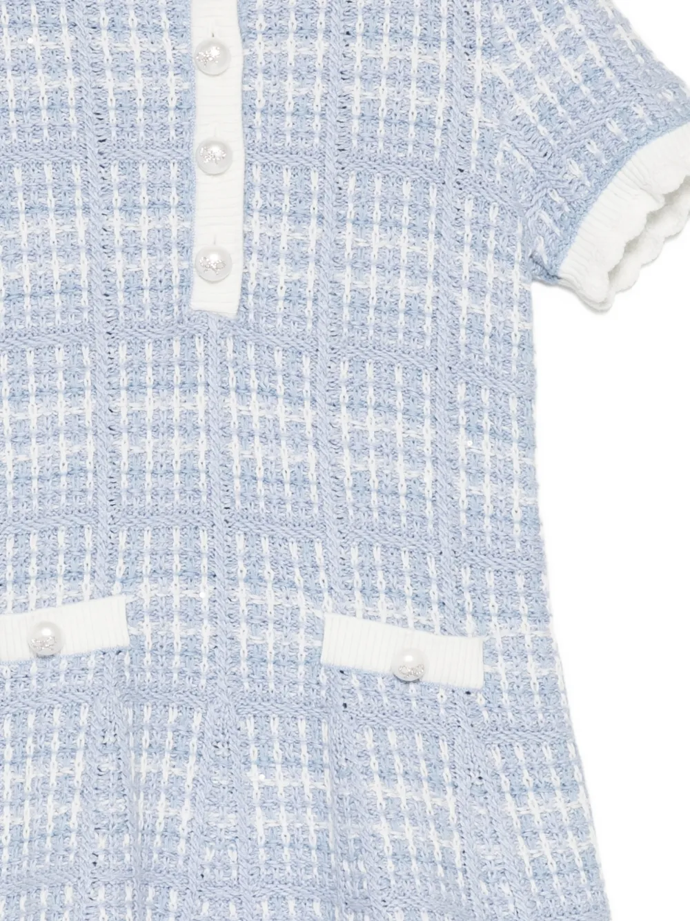 Self-Portrait Kids Bouclé gebreide jurk met imitatieparel Blauw