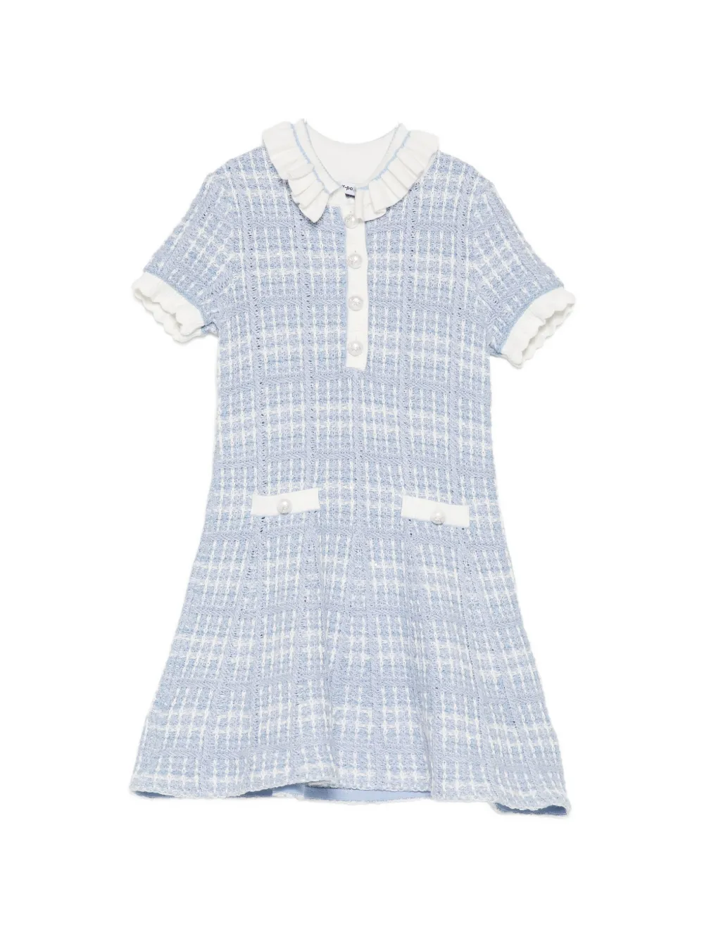 Self-Portrait Kids bouclé-knit faux-pearl dress - Blu