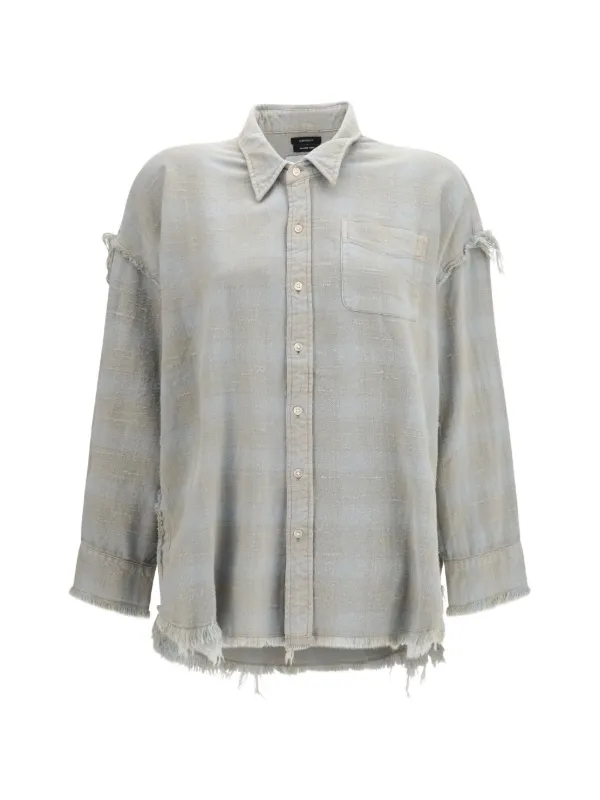 R13 Check Frayed-edge Shirt in Neutrals