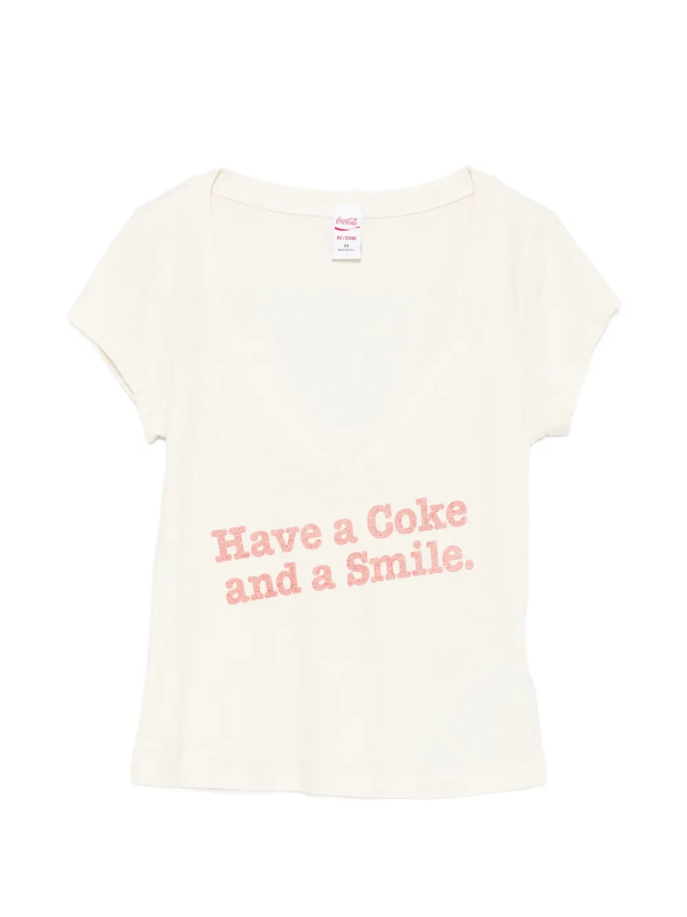 RE/DONE x Coca Cola slogan-print V-neck T-shirt - Toni neutri