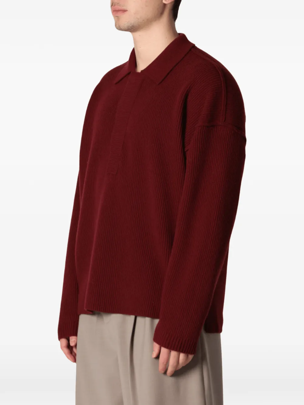 Roberto Collina oversized ribbed-knit polo shirt - Rosso