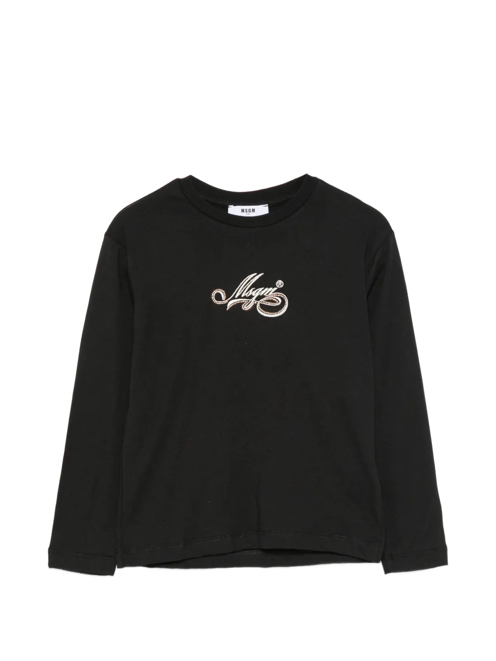 MSGM Kids rhinestone-logo long-sleeve T-shirt - Nero