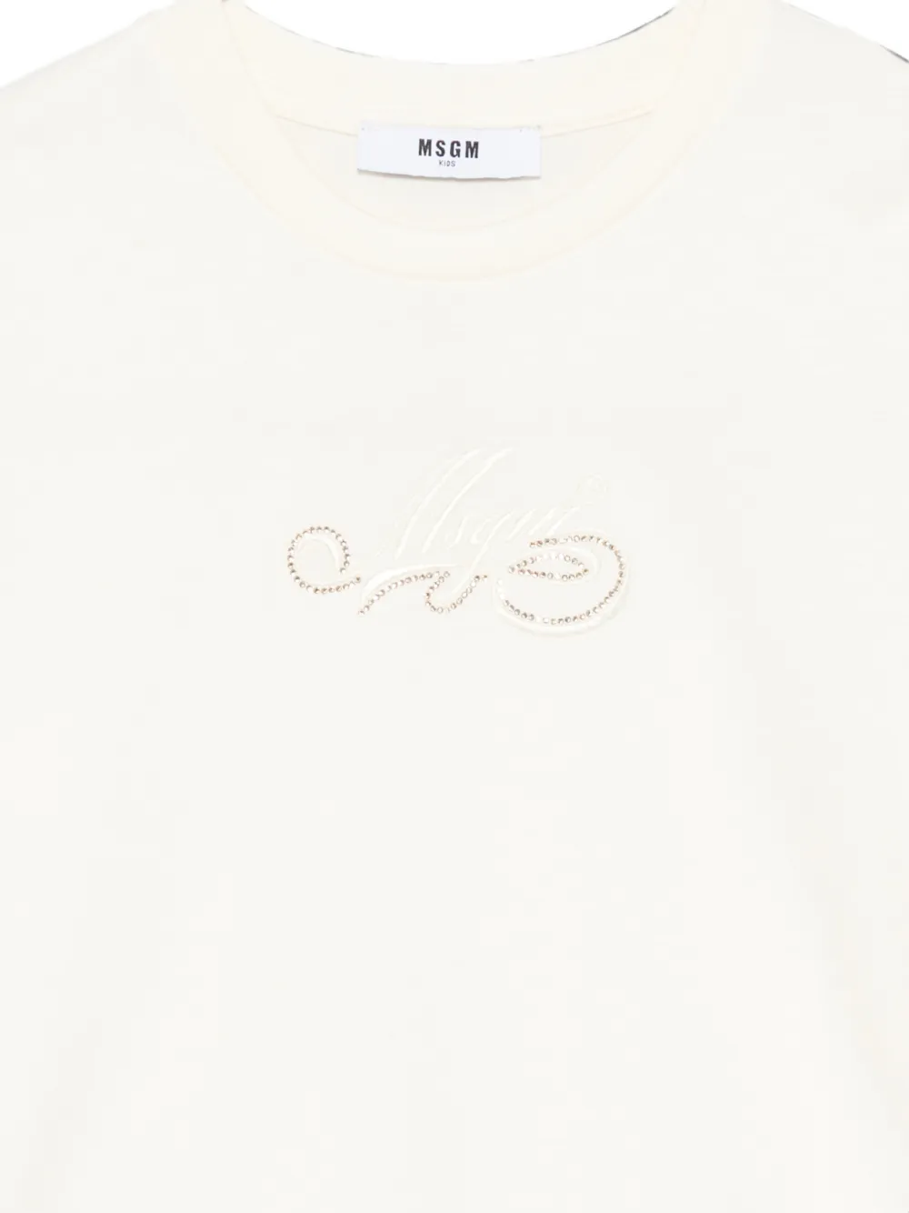 MSGM Kids T-shirt verfraaid met stras en geborduurd logo Beige