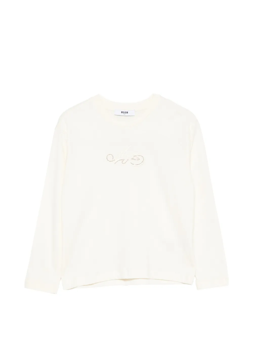 MSGM Kids logo-embroidered rhinestone-embellished T-shirt - Toni neutri