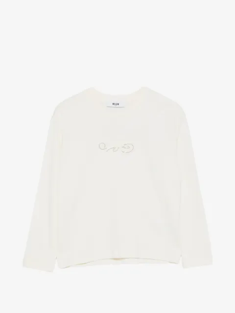 MSGM Kids logo-embroidered rhinestone-embellished T-shirt