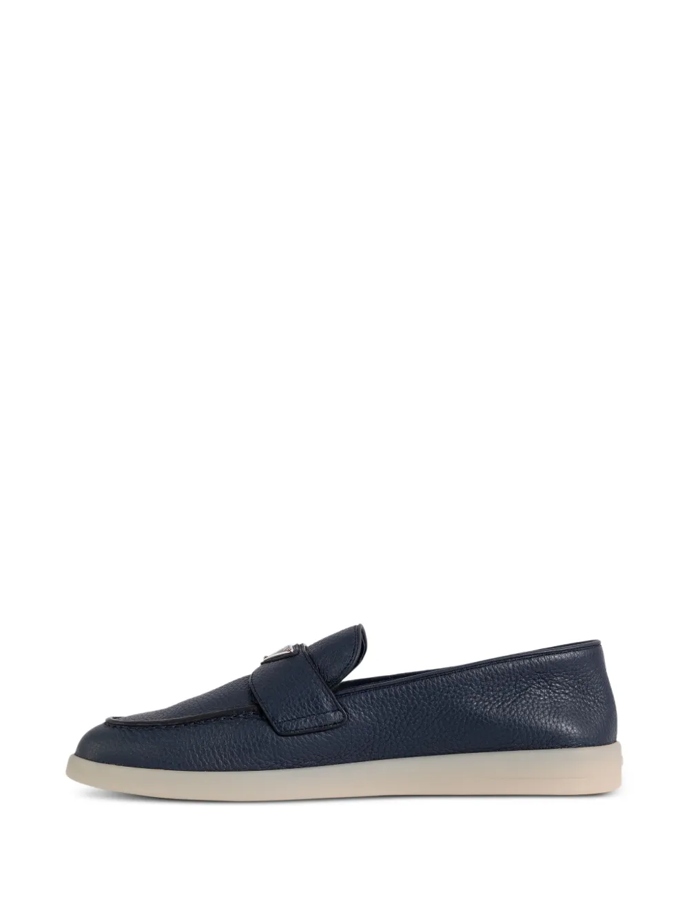 Prada logo-plaque leather loafers Blauw