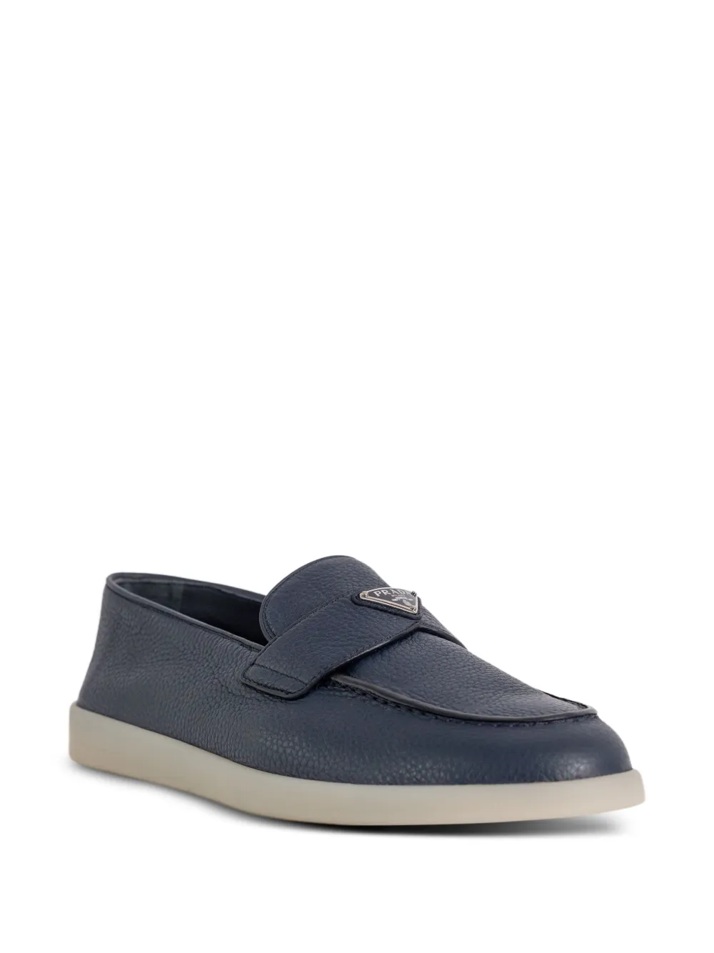 Prada logo-plaque leather loafers Blauw