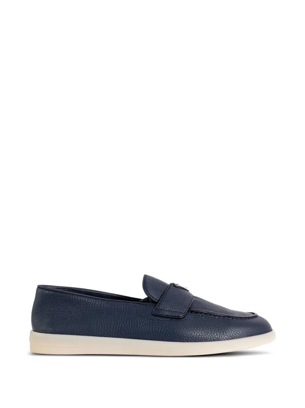Prada logo-plaque leather loafers Blauw