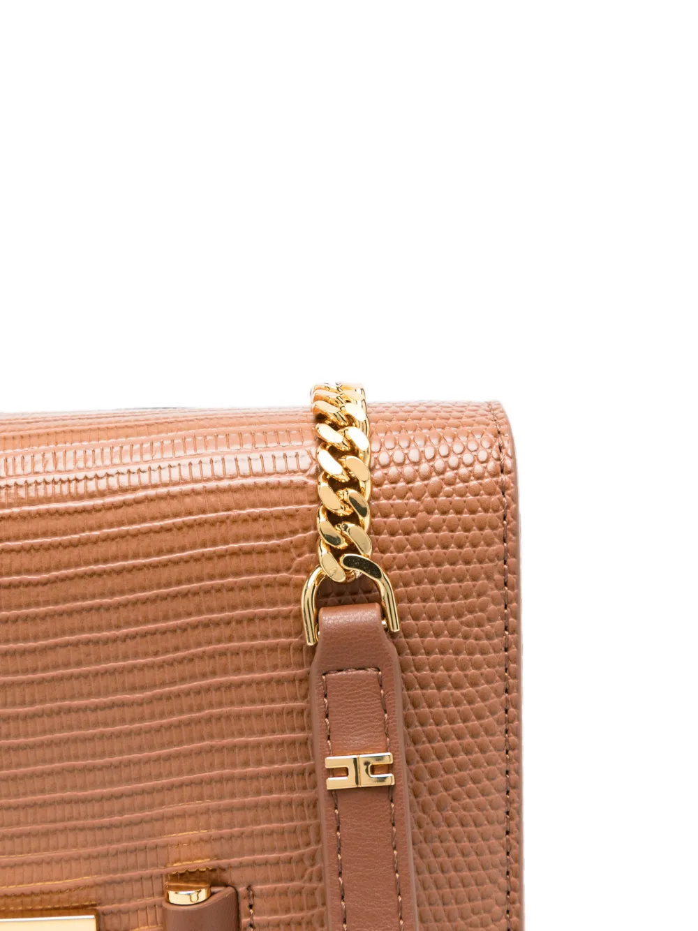 Elisabetta Franchi Clutch met logo-plakkaat en reptiel-effect Beige