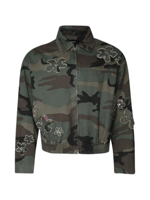 Nahmias crystal-embellished floral-patch bomber jacket