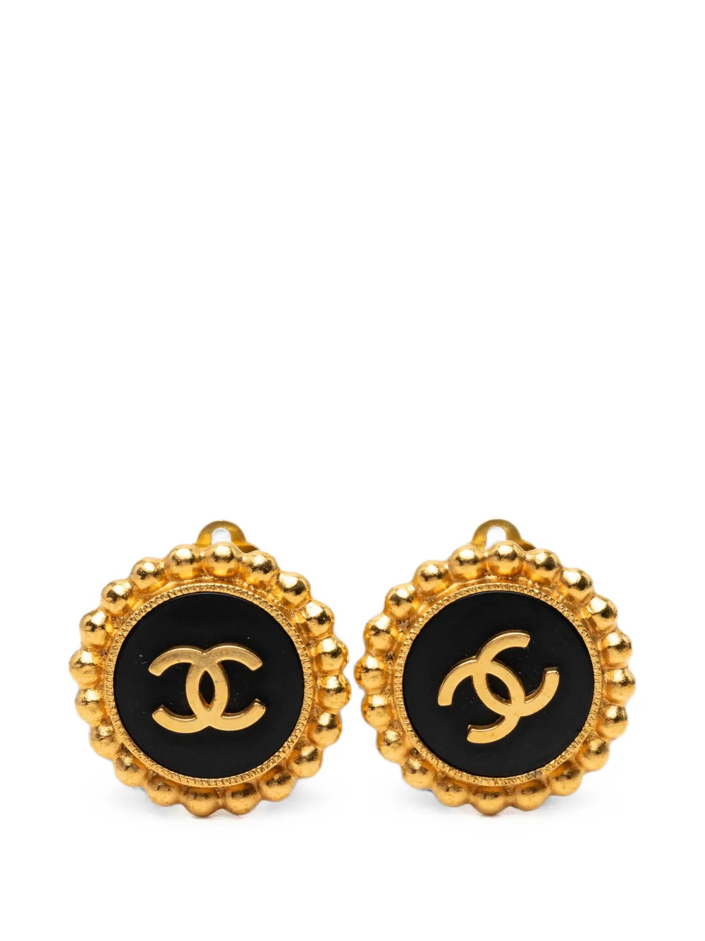 CHANEL Pre-Owned 1995 CC Gold Plated Enamel Round Clip On Earrings costume earrings - Nero