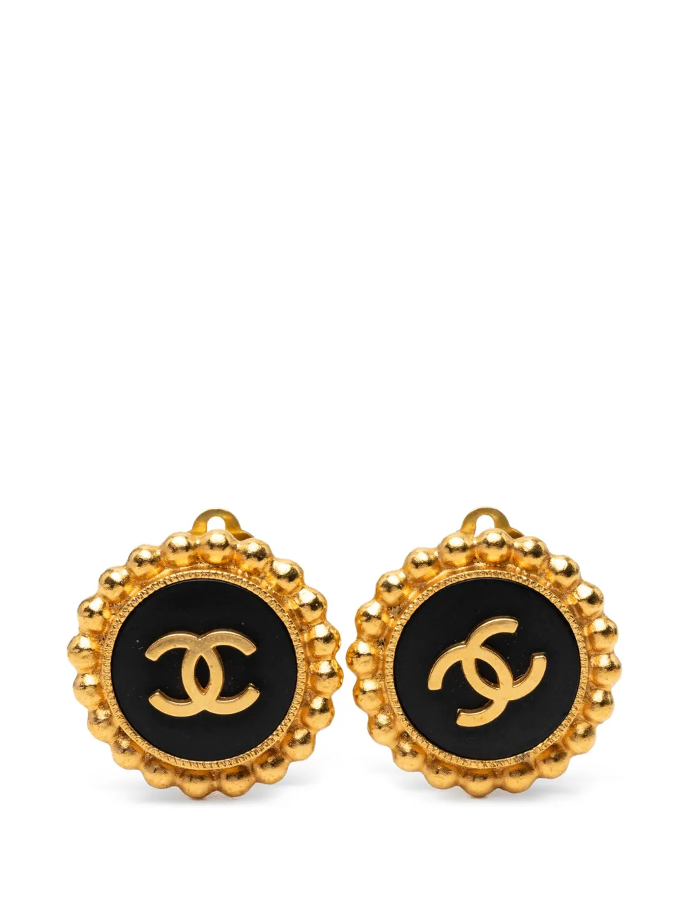 CHANEL Pre-Owned 1995 CC Gold Plated Enamel Round Clip On Earrings costume earrings - Nero