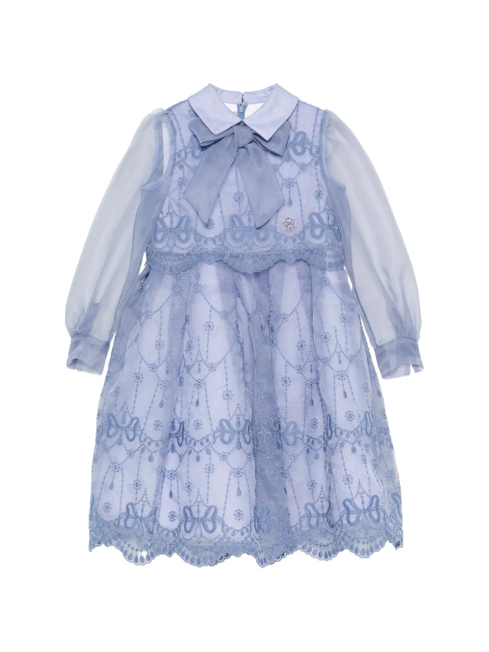 ELIE SAAB JUNIOR bow-detail embroidered dress - Blu