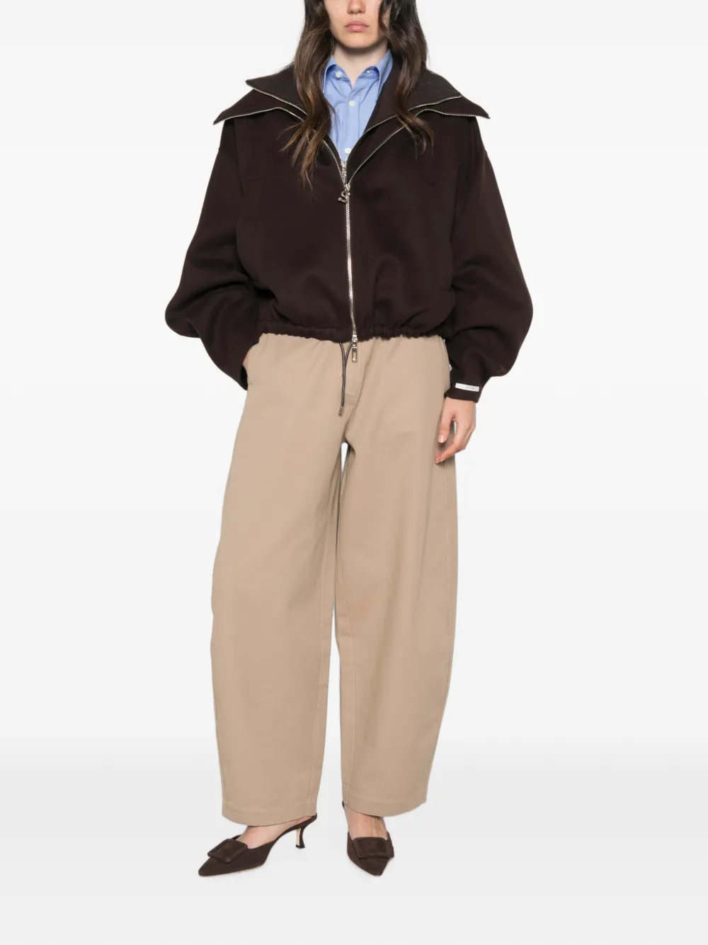 Sportmax Jack met elastische zoom en gelaagde kraag Bruin
