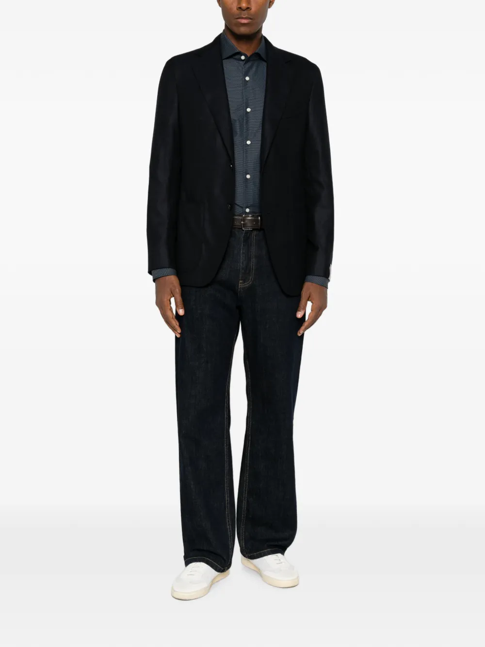 Caruso Blazer met enkele rij knopen en gekerfde revers Blauw