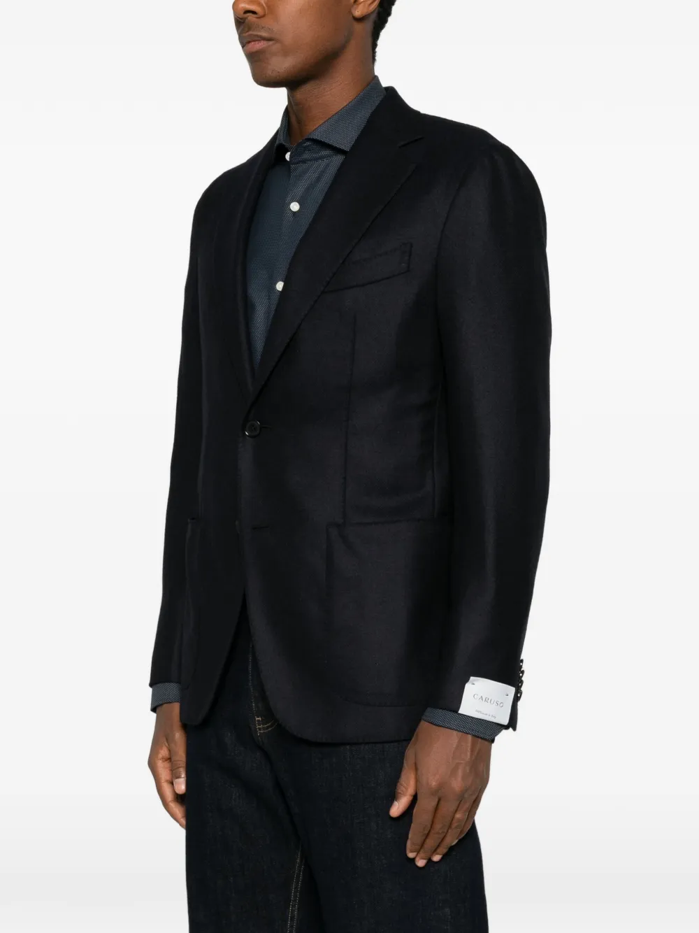 Caruso Blazer met enkele rij knopen en gekerfde revers Blauw