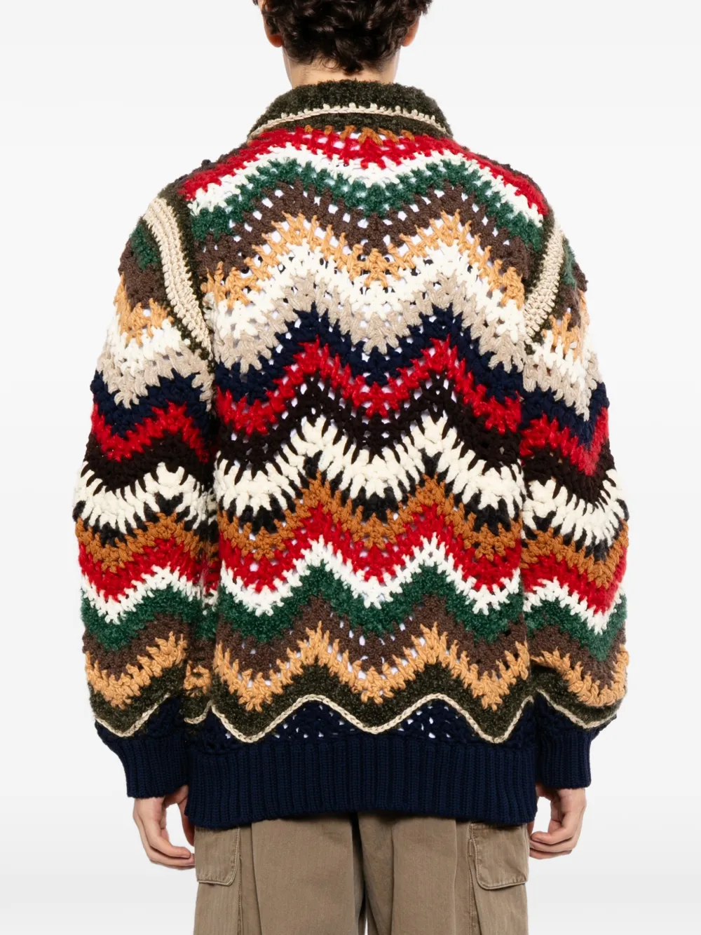 sacai Gebreid blousonjack met gemengd haakwerk Blauw