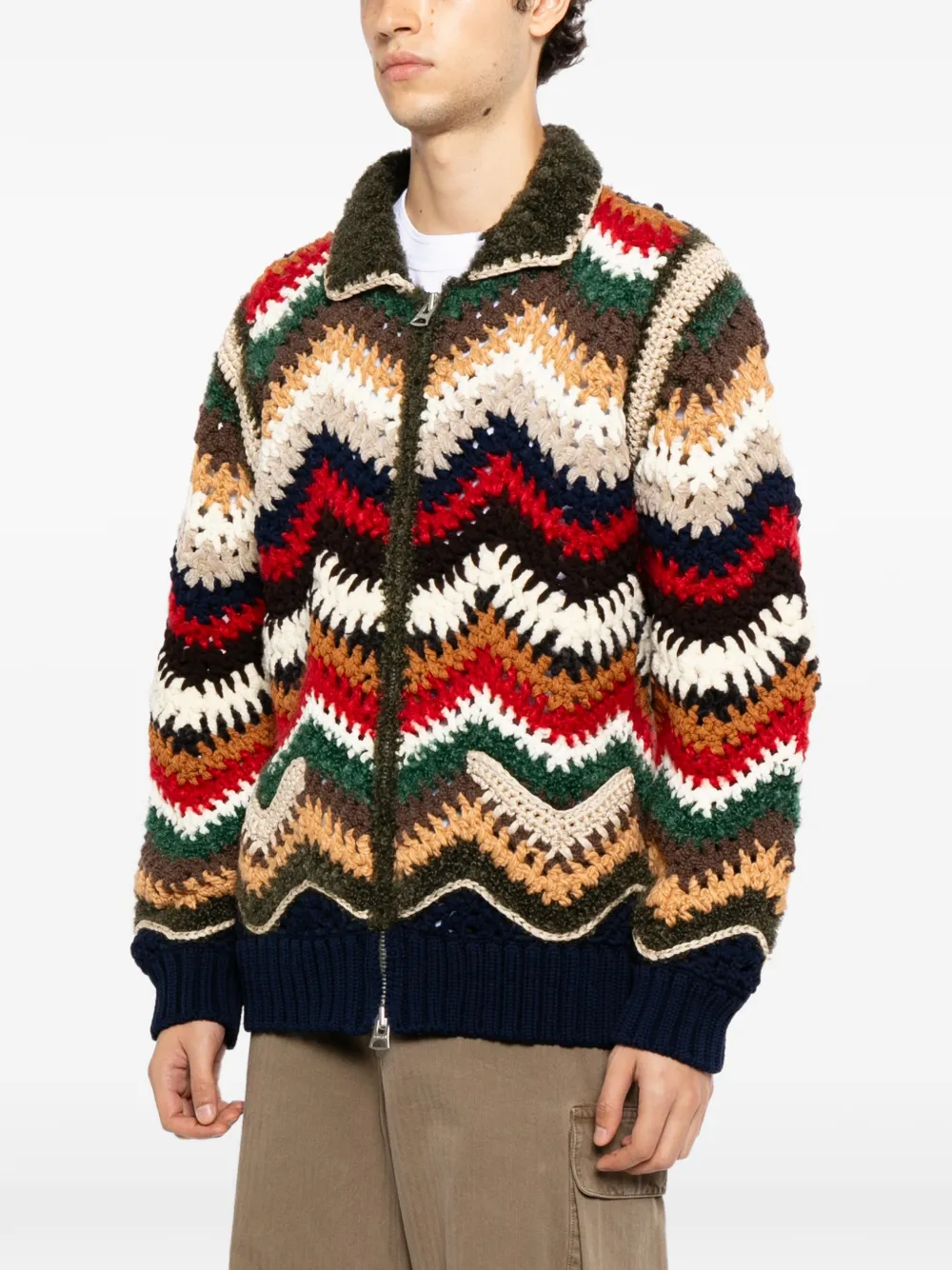sacai Gebreid blousonjack met gemengd haakwerk Blauw